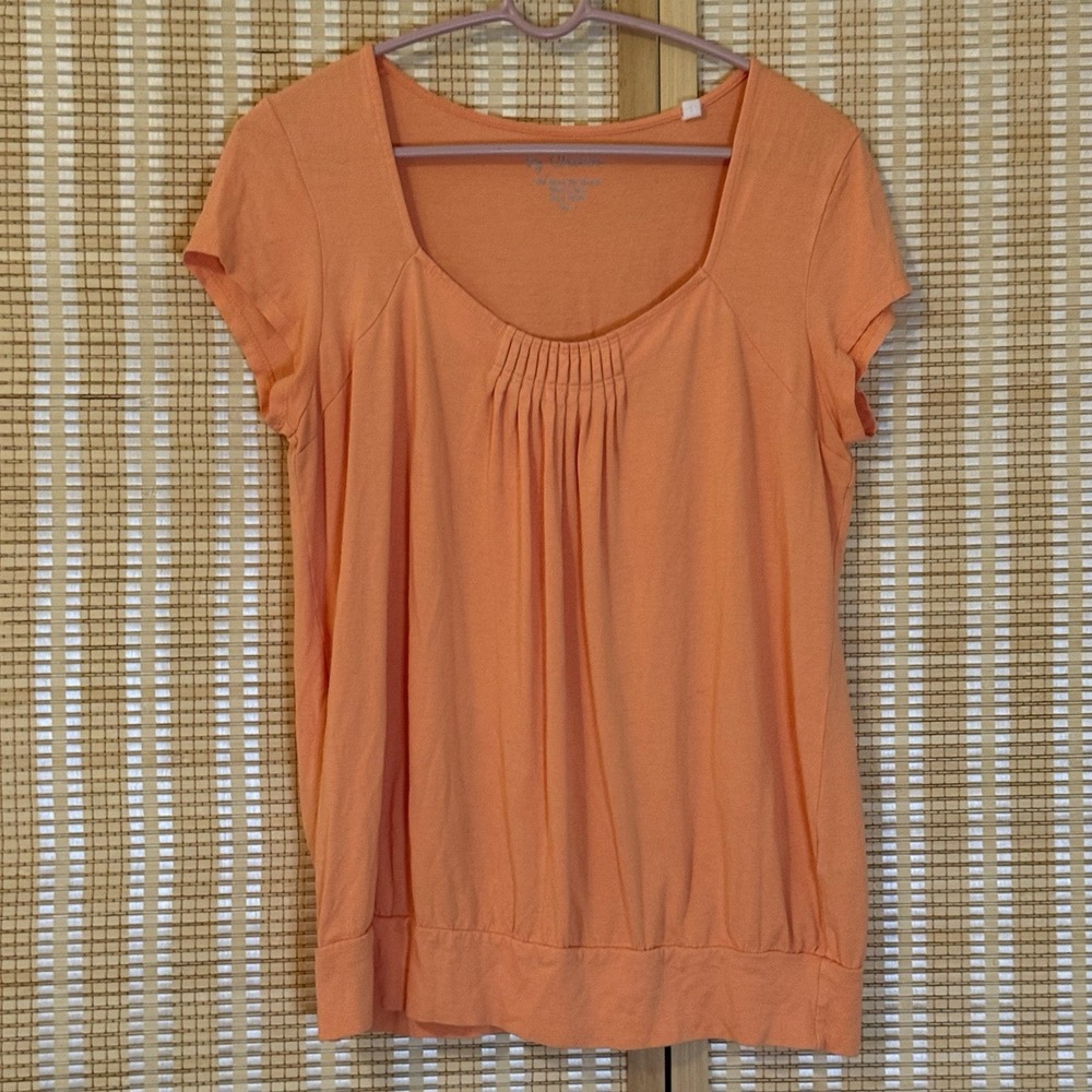 CHICOS‎ Womens 1/M Top Coral Pin Tuck Short Sleeve Office Casual Resort Beach